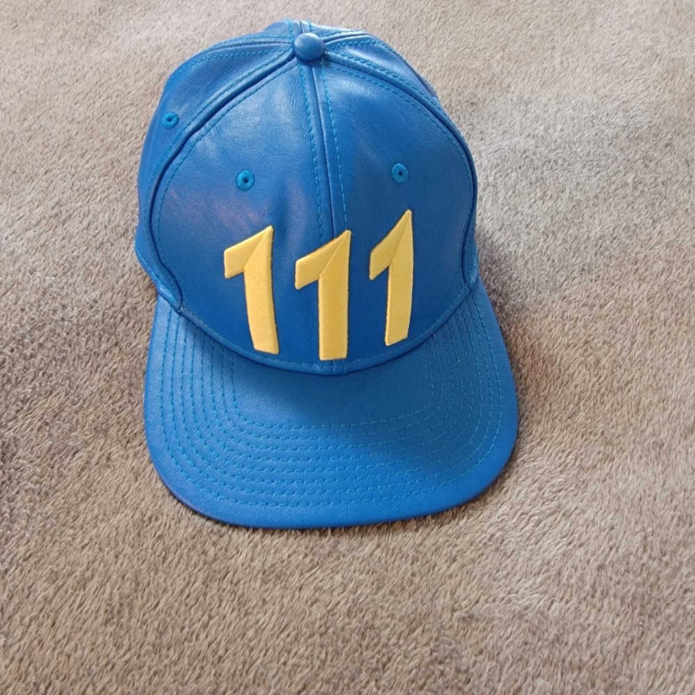 Bethesda Fallout 4 Vault 111 Leather Snapback Hat Blue/Flat Bill